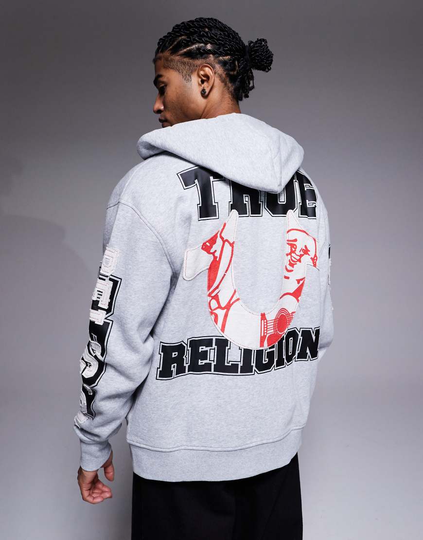 True Religion - Kapuzenjacke in Grau mit Logo-Applikation von True Religion