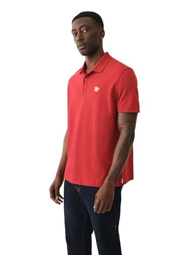 True Religion Men's Relaxed Buddha Patch Polo, Red Dahlia von True Religion