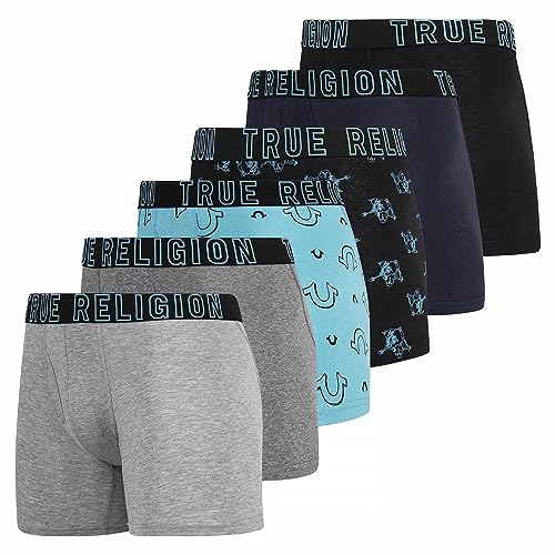 True Religion Mens Underwear Boxer Briefs, Breathable Comfortable Cotton Stretch Light Blue/Grey Large von True Religion