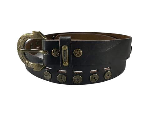 Womens True Religion Jeans Leather Belt Brown Studded Embossed Hardware Logo Horseshoe Buckle von True Religion