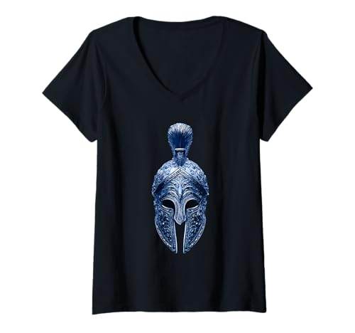 Damen Blaues Spartaner-Helm-Symbol | griechischer Gladiator-Stoik-Workout T-Shirt mit V-Ausschnitt Damen Blaues Spartaner-Helm-Symbol | griechischer Gladiator-Stoik-Workout T-Shirt mit V-Ausschnitt von True Spartan Fighters Inc