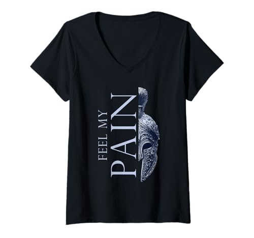 Damen Feel My Pain | Gladiator-Helm Spartan Workout Gym MMA T-Shirt mit V-Ausschnitt von True Spartan Fighters Inc