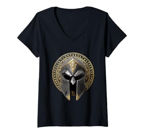 Damen Spartaner Helm | Krieger Gladiator Stoisches Symbol T-Shirt mit V-Ausschnitt Damen Spartaner Helm | Krieger Gladiator Stoisches Symbol T-Shirt mit V-Ausschnitt von True Spartan Fighters Inc