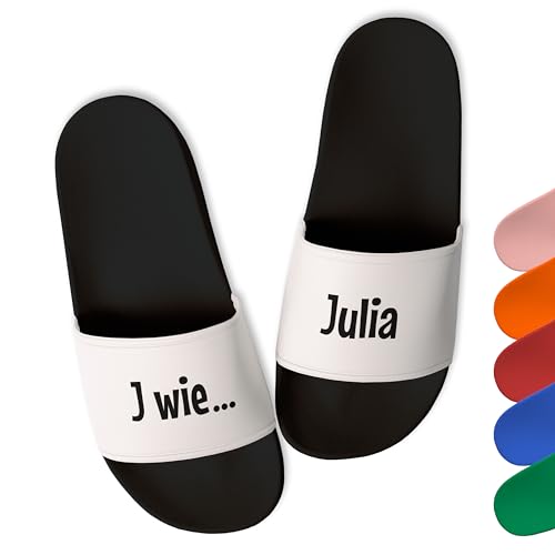 Badelatschen personalisiert „N wie Name“ – Schlappen für Sommer Büro Strand Garten Sauna Slipper Slides Hausschuhe - Geschenk zum Geburtstag Muttertag Vatertag Weihnachten (Gr. 39, Schwarz) von True Statements