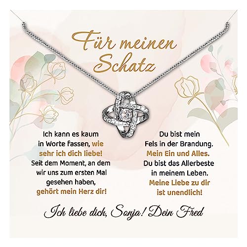 Halskette „Für meinen Schatz“ – 14 Karat Weißgold – inkl. Anhänger, Geschenk-Box mit personalisierter Grußkarte & eigenem Text – Geschenke für Frauen Freundin Ehefrau (Knoten) von True Statements