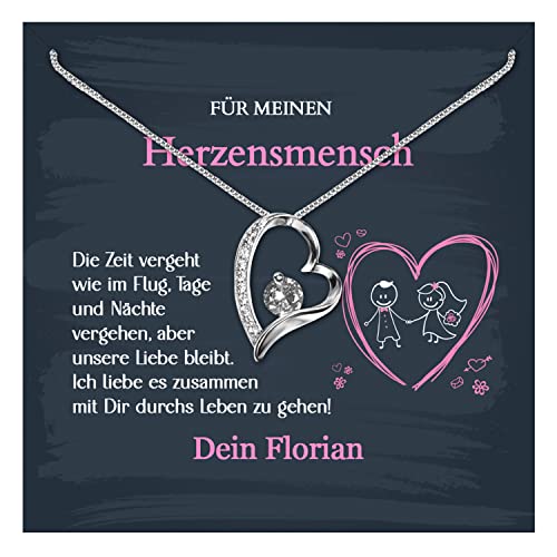 True Statements Halskette Für meinen Herzensmensch - 14 Karat Weißgold - inkl. Anhänger - mit deinem Namen - personalisiertes Geschenk für Frau, Freundin, Seelenverwandte (Herz) von True Statements