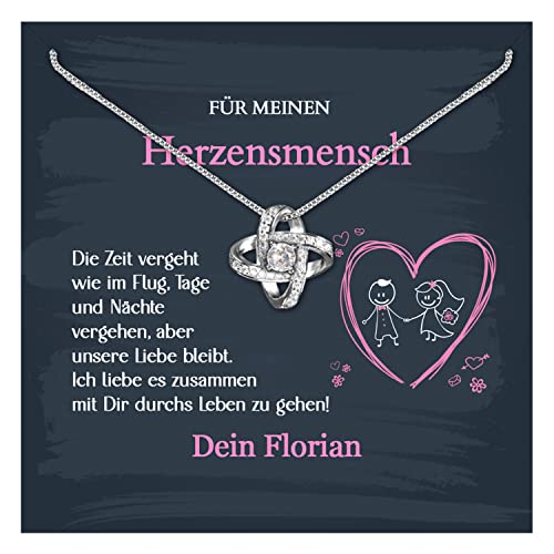 True Statements Halskette Für meinen Herzensmensch - 14 Karat Weißgold - inkl. Anhänger - mit deinem Namen - personalisiertes Geschenk für Frau, Freundin, Seelenverwandte (Knoten) von True Statements