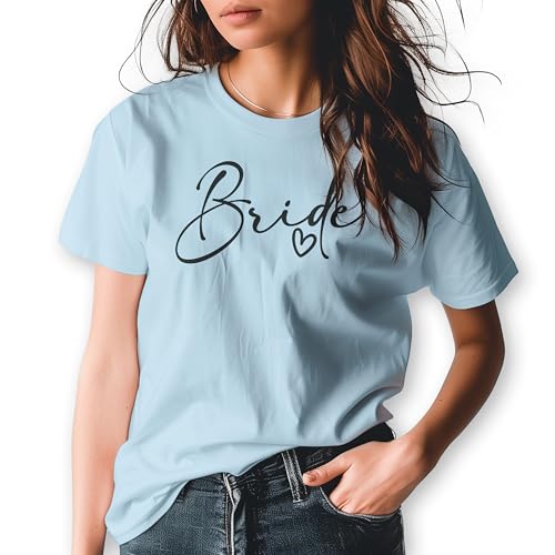 JGA Frauen T-Shirt „Team Bride & Braut“ – Junggesellinnenabschied Outfit Damen - Brautjungfer Shirts - mehrere Motive - große & kleine Größen - Rundhals, 100% Baumwolle - Hellblau, Gr. L von True Statements