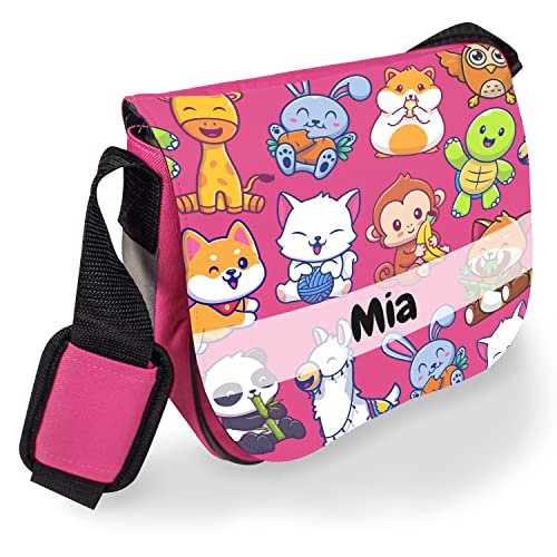 Kindergartentasche mit Namen für Mädchen und Jungen – Süße Umhängetasche für Kinder mit Namen personalisiert – Kindertasche als Geschenk zur Einschulung, Kita und Freizeit (Pink, Tiere) von True Statements