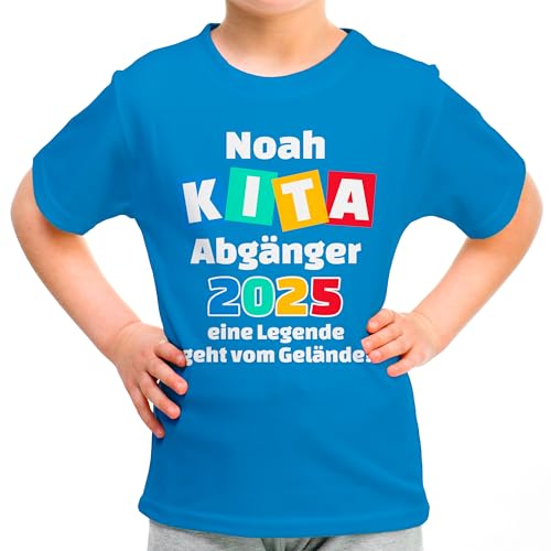 „Kita Abgänger 2025“ - Kinder T-Shirt Schulkind letzter Tag im Kindergarten für Mädchen Jungen mit Namen personalisiert - Geschenk Einschulung Erstklässler, Motiv: Legende, Blau, Gr. 128 von True Statements