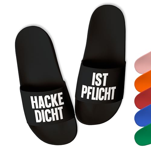 Lustige Badelatschen „Hackedicht ist Pflicht” - Trendige Party Schlappen Herren Damen Unisex - witzige Saufschlappen - aus robustem PVC, Schwarz, Gr. 41 von True Statements