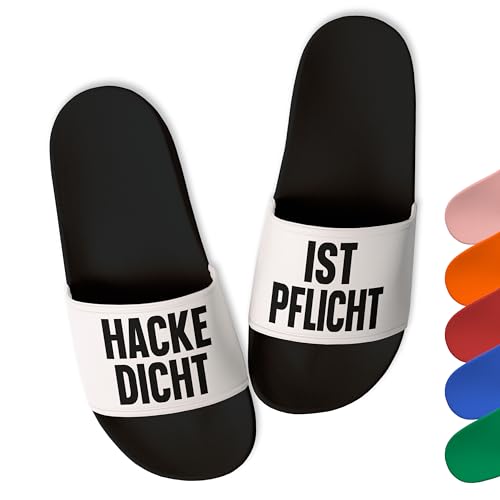 Lustige Badelatschen „Hackedicht ist Pflicht” - Trendige Party Schlappen Herren Damen Unisex - witzige Saufschlappen - aus robustem PVC, Schwarz-Weiß, Gr. 37 von True Statements