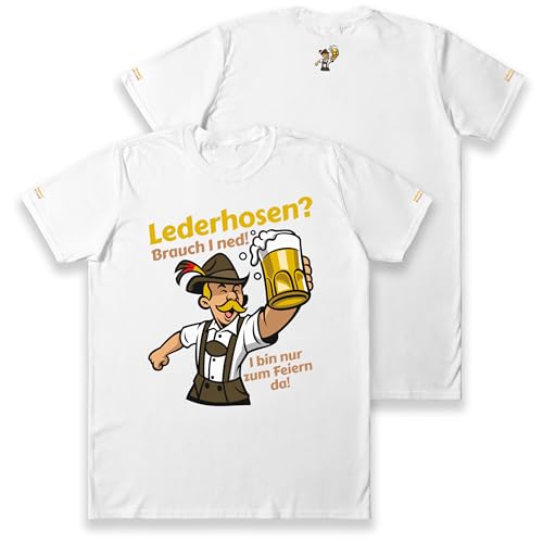 Trachtenshirt „Lederhosen? Brauch I ned! – lustiges Fun T-Shirt Herren Männer Kostüm Bayerisches Outfit Oktoberfest (Größe 5XL, Weiß) von True Statements