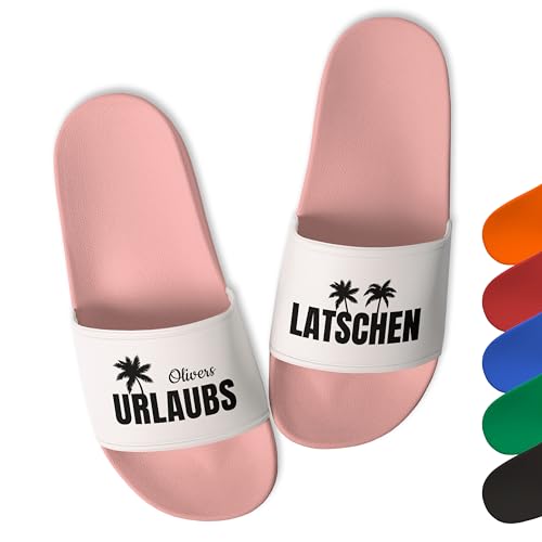 True Statements Badelatschen für Damen & Herren personalisiert „Latschen“ – Schlappen mit Namen Baden Hausschuhe Strand Sauna Urlaub Slipper - Geschenk-Idee Geburtstag Mann (Rosa, Gr. 40) von True Statements