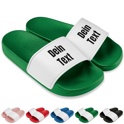 True Statements Badelatschen personalisiert „Wunschtext“ – Schlappen Slipper Slides - Geschenk zum Geburtstag, Weihnachten (Grün, 37) von True Statements