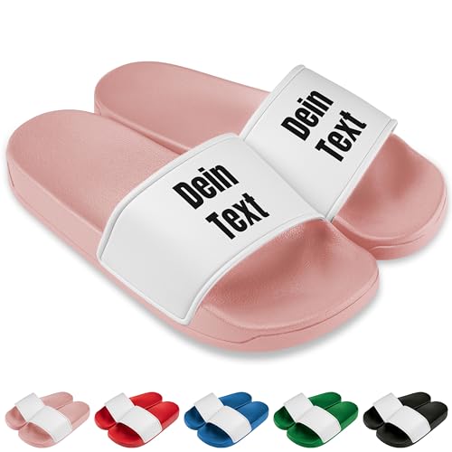 True Statements Badelatschen personalisiert „Wunschtext“ – Schlappen Slipper Slides - Geschenk zum Geburtstag, Weihnachten (Rosa, 41) von True Statements