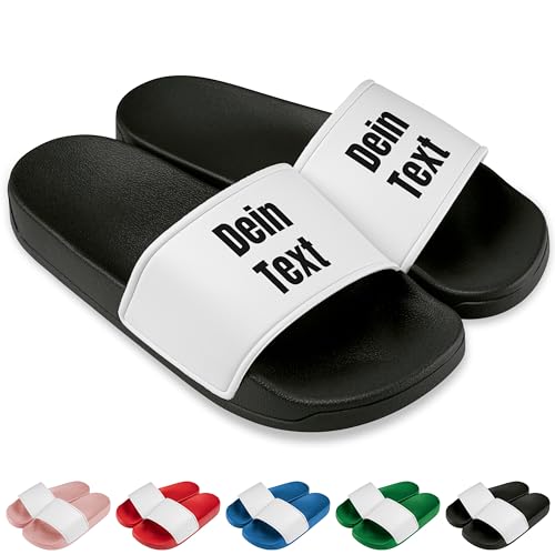 True Statements Badelatschen personalisiert „Wunschtext“ – Schlappen Slipper Slides - Geschenk zum Geburtstag, Weihnachten (Schwarz, 36) von True Statements