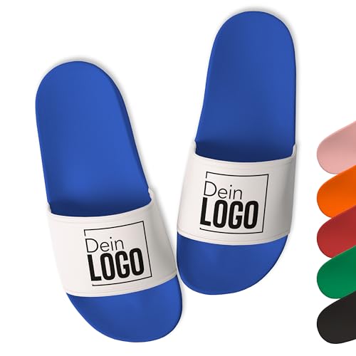 True Statements Badelatschen personalisiert mit eigenem Logo/Bild/Foto – selbst gestalten - Schlappen Slipper Slides, Royalblau, Gr. 38 von True Statements