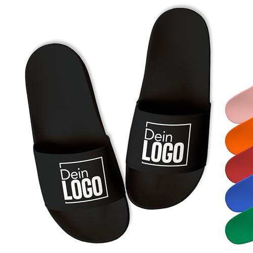 True Statements Badelatschen personalisiert mit eigenem Logo/Bild/Foto – selbst gestalten - Schlappen Slipper Slides, Schwarz, Gr. 41 von True Statements