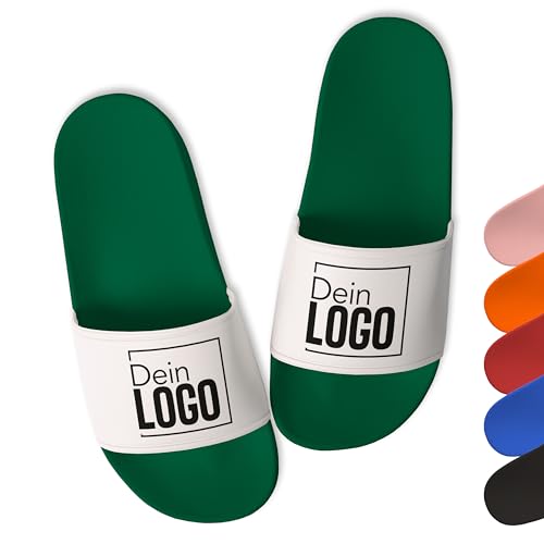 True Statements Badelatschen personalisiert mit eigenem Logo/Bild/Foto – selbst gestalten - Schlappen Slipper Slides, Grün, Gr. 39 von True Statements