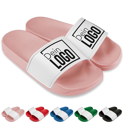 True Statements Badelatschen personalisiert mit eigenem Logo/Bild – selbst gestalten - Schlappen Slipper Slides | Firmen Werbe-Geschenke (Rosa, Gr. 36) von True Statements