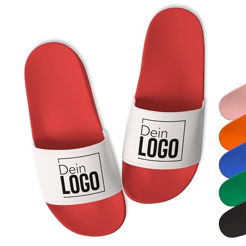 True Statements Badelatschen personalisiert mit eigenem Logo/Bild – selbst gestalten - Schlappen Slipper Slides | Firmen Werbe-Geschenke (Rot, Gr. 45) von True Statements