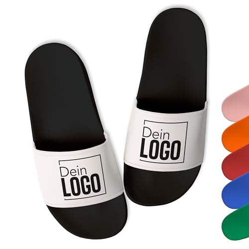 True Statements Badelatschen personalisiert mit eigenem Logo/Bild/Foto/Foto – selbst gestalten - Schlappen Slipper Slides, Schwarz-Weiß, Gr. 36 von True Statements
