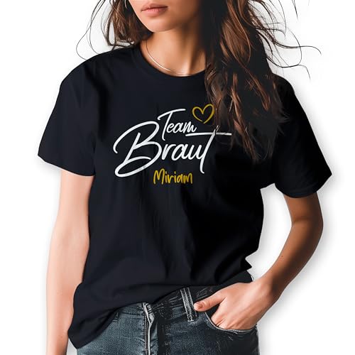 True Statements JGA Shirt „Team Braut“ mit Namen der Brautjungfer personalisiert – Junggesellinnenabschied Damen Frauen Outfit Bride Team Kleidung - 100% Baumwolle, Schwarz, Gr. L von True Statements