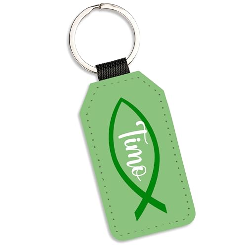 True Statements Schlüsselanhänger „Fisch“ personalisiert - religiöses christliches Symbol - Kunstleder – Geschenk Konfirmation Kommunion Firmung (Grün) von True Statements