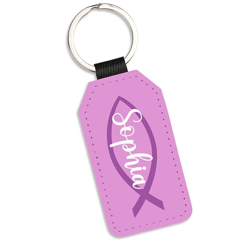True Statements Schlüsselanhänger „Fisch“ personalisiert - religiöses christliches Symbol - Kunstleder – Geschenk Konfirmation Kommunion Firmung (Rosa) von True Statements