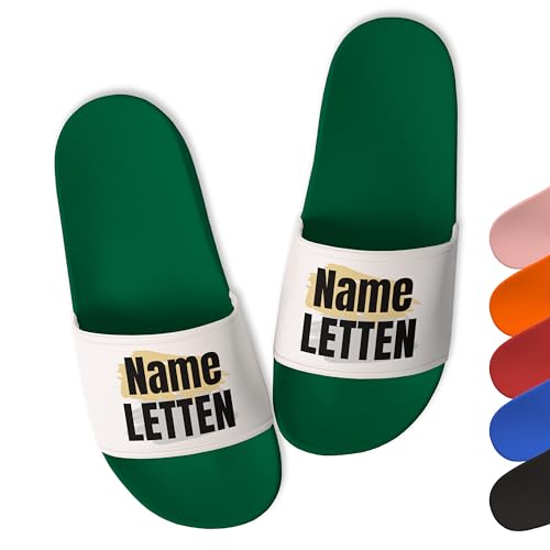 Trendige Badelatschen „Letten” personalisiert mit Wunschtext - aus robustem PVC - Damen, Herren, Unisex, Grün, Gr. 39 von True Statements