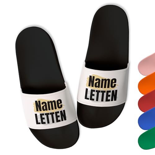 Trendige Badelatschen „Letten” personalisiert mit Wunschtext - aus robustem PVC - Damen, Herren, Unisex, Schwarz, Gr. 38 von True Statements