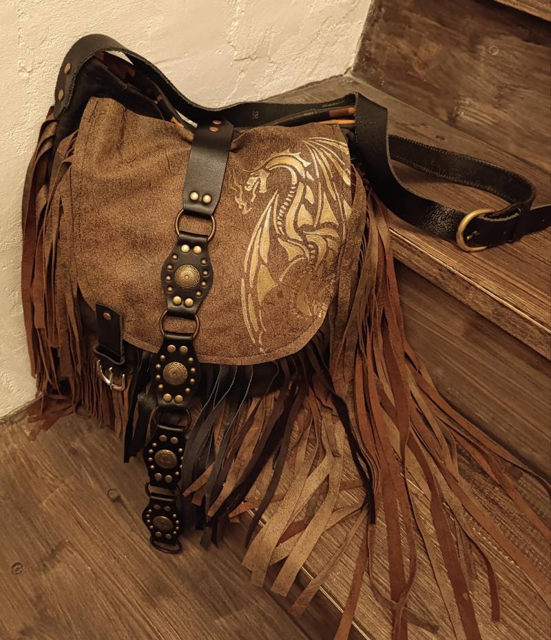 Sehr Coole Handgemachte Ooak Boho Leder Fransen Drachentasche True Bohemia von TrueBohemia