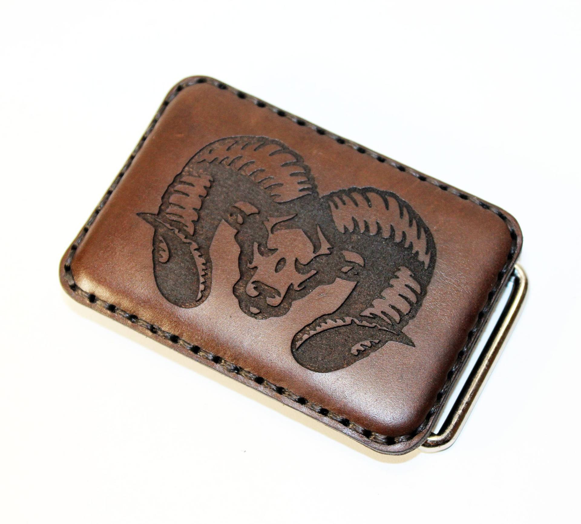 Gürtelschnalle Aus Braunem Leder Widder-Motiv, 40 Mm von TrueCalf