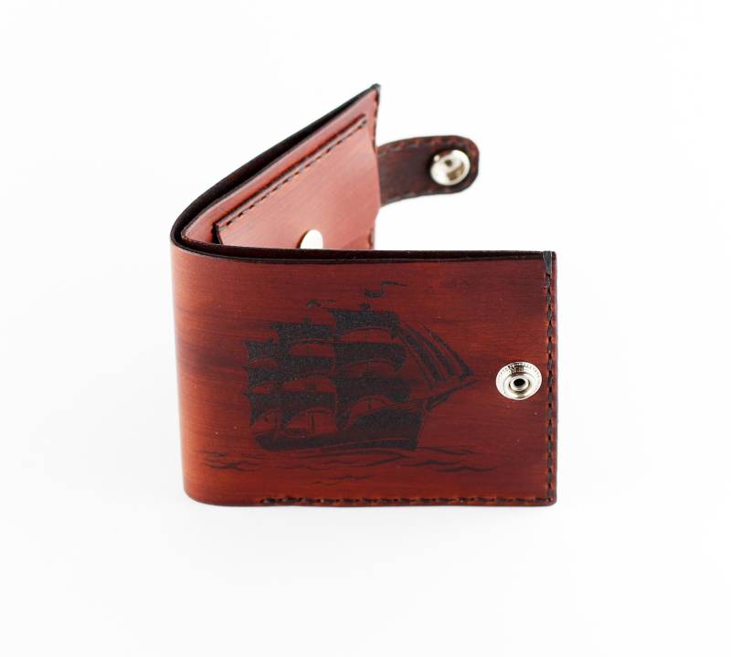 Handgefertigte Geldbörse Aus Leder Mit Schiff Sailor-stil von TrueCalf