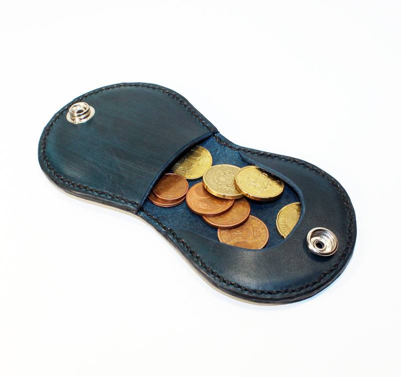 Handgefertigtes Blau Leder Portemonnaie Eine Schlanke Geldbörse von TrueCalf