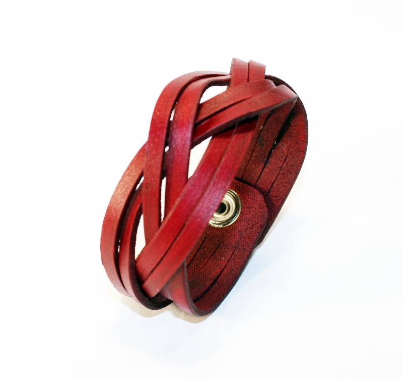 Handgemachte Rote Leder Gewebt Manschette Armband von TrueCalf