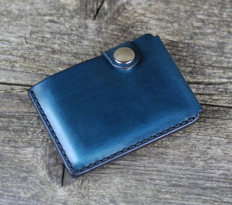 Handgemachtes Blaues Leder-Kreditkartenetui Schlanke Brieftasche von TrueCalf