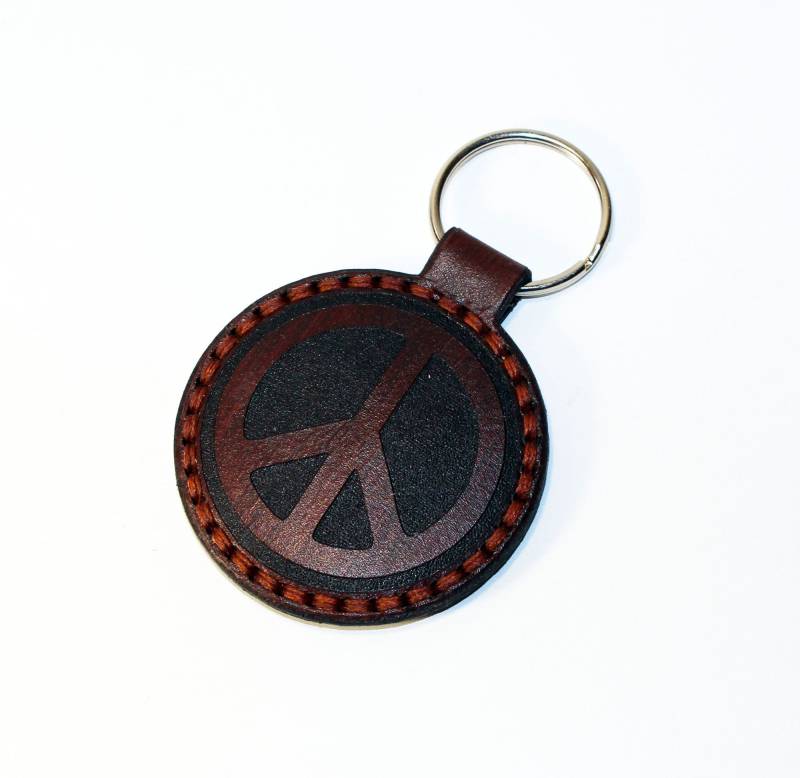 Peace Zeichen Leder Schlüsselanhänger Personalisierter Hippie Keyfob von TrueCalf