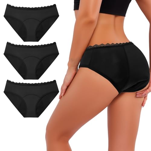TrueEase Periodenunterschwäsche Starke Blutung SaugfäHigkeit Perioden Unterwäsche Lecksicher Menstruation Unterhosen Slips mit Wäschesack 3er Pack von TrueEase