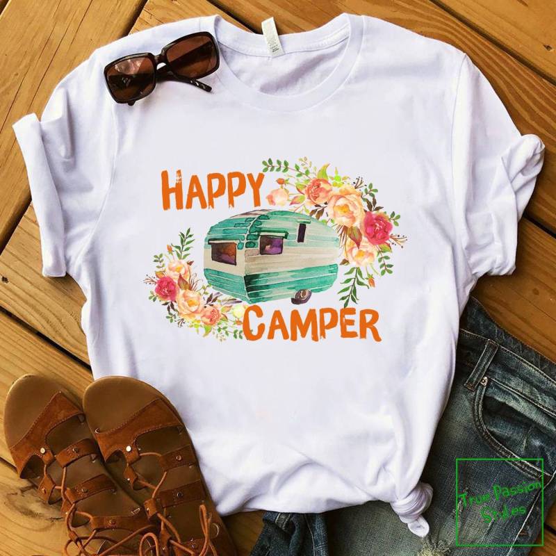 Happy Camper T-Shirt, Camping Geschenkidee Für Coole Camper, Camp Van Mit Blumen T-Shirts, Pullover, Hoodie, Travel Adventure Shirt Happy Camper T-Shirt, Camping Geschenkidee Für Coole Camper, Camp Van Mit Blumen T-Shirts, Pullover, Hoodie, Travel Adventure Shirt von TruePassionStyles