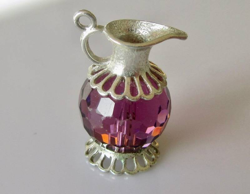 sterling Silber Lila Kristall Krug Vintage Charm Oder Anhänger sterling Silber Lila Kristall Krug Vintage Charm Oder Anhänger von TrueVintageCharms
