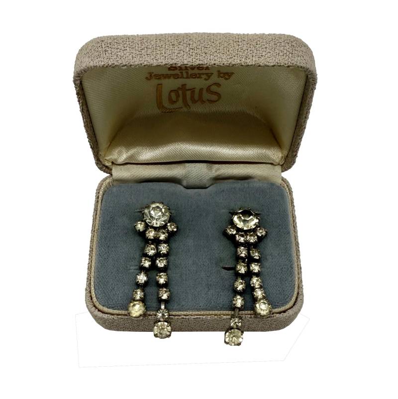 Vintage Rhinestone Dangling Clips, 1950S Or Earlier von TrueVintagebyNatalia