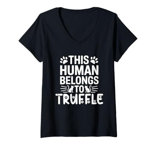 Damen Katzenname Trüffel Mensch gehört zu Katzenname Trüffel T-Shirt mit V-Ausschnitt Damen Katzenname Trüffel Mensch gehört zu Katzenname Trüffel T-Shirt mit V-Ausschnitt von Truffle Cat Name GIfts