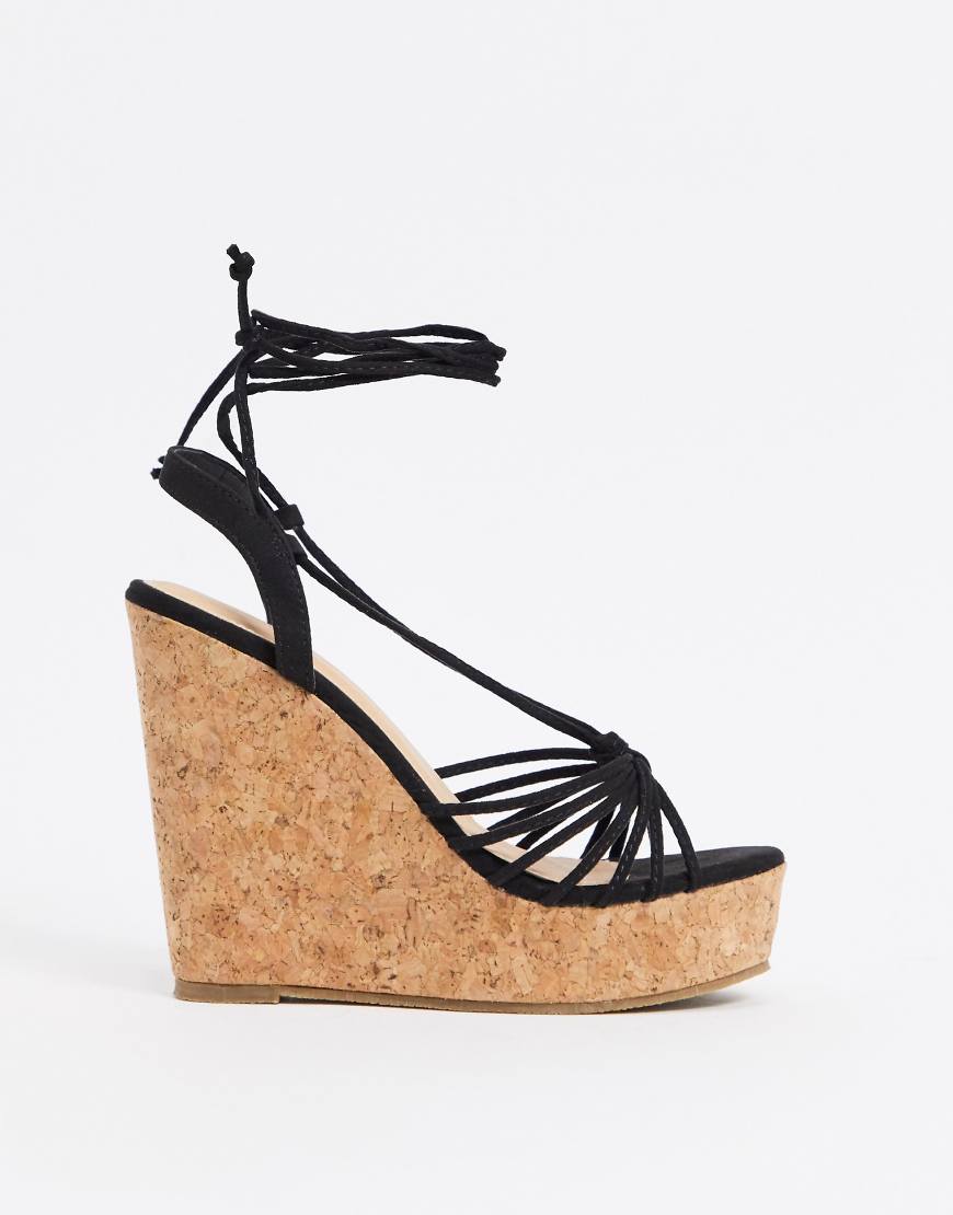 Truffle Collection - Glam - Schwarze Schuhe mit Keilabsatz und Knöchelschnürung von Truffle Collection