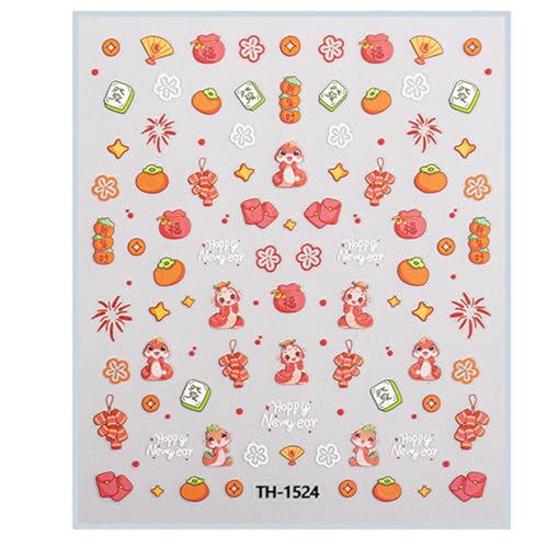 1 Sheet Spring Festival Nails Kunstaufkleber Mit Traditionellen Mustern Festival Nägel Aufkleber Maniküre Für Frauen Und Mädchen Schlangennägelkunst von Trufolxiaz