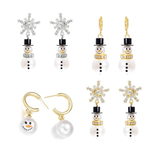 4pcs Weihnachtsohrringe Set Mit Schneeflocken Und Designs Stilvoll Für Frauen Suchen Modische Urlaubszubehör Schneeflockenschstene von Trufolxiaz