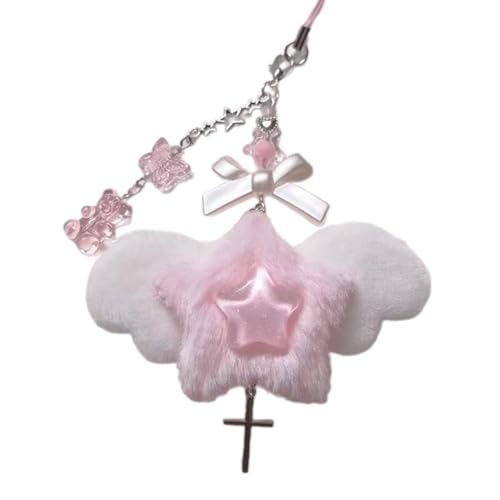 Handgefertigte Bowknot Telefonkette Engel Flügel Anhänger Keychain Süßes Kühles Schlüssel Telefon Lanyard Acryl Keyring Bag Ornament Herzförmiges Telefon von Trufolxiaz