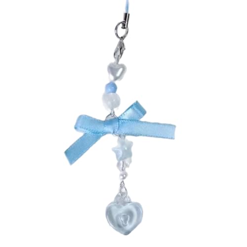 Handgefertigte Perlen Telefonkette Süßer Bowknot Herz Handy Charme Stylish Schlüsselring Anhänger Schlüsselbund Frauen Bag Accessoire Telefonkette von Trufolxiaz