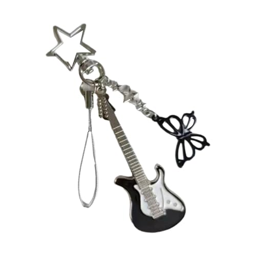 Handgefertigter Star Buckle Keychain Stylish Telefonkette E Gitarre Und Schwarzer Schmetterling Anhänger Keyring Für Musikliebhaber Gitarrenzubehör von Trufolxiaz